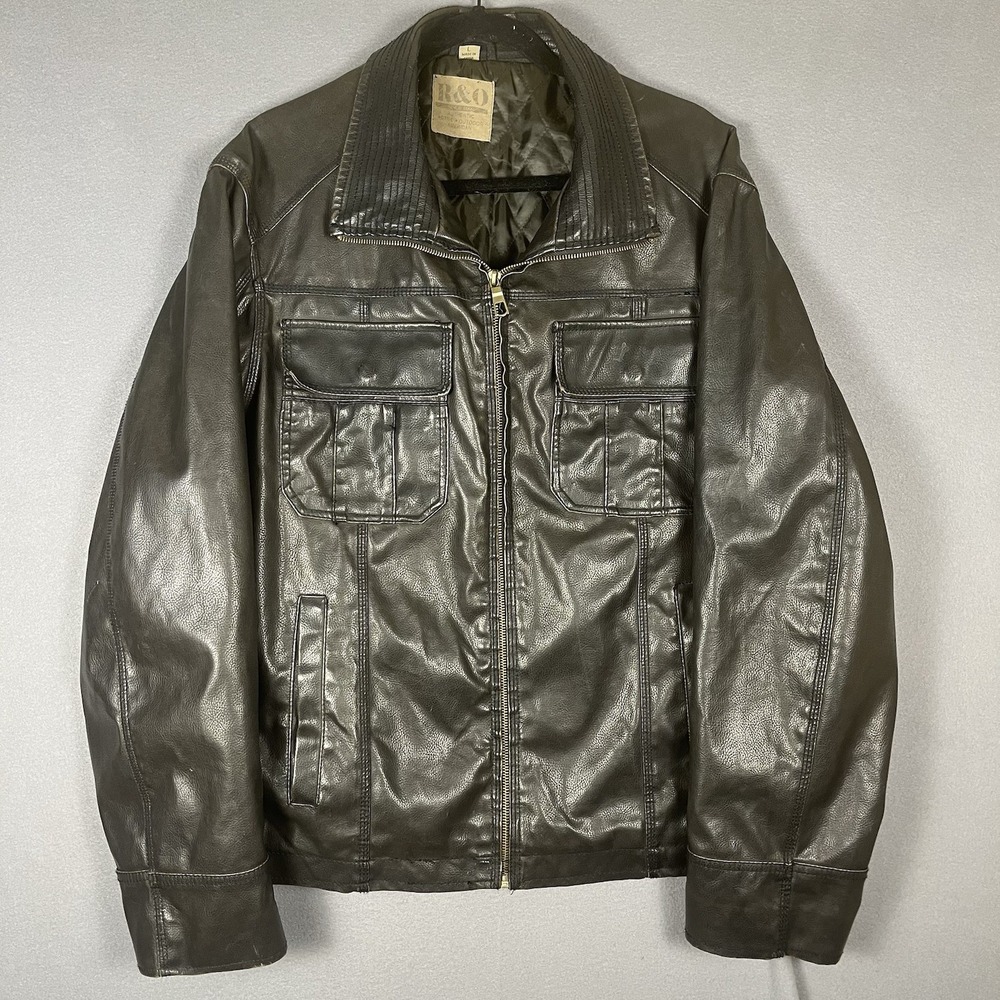 Vintage R&O Brand Black Faux Leather‎ Jacket Mens Large Motorcycle Biker